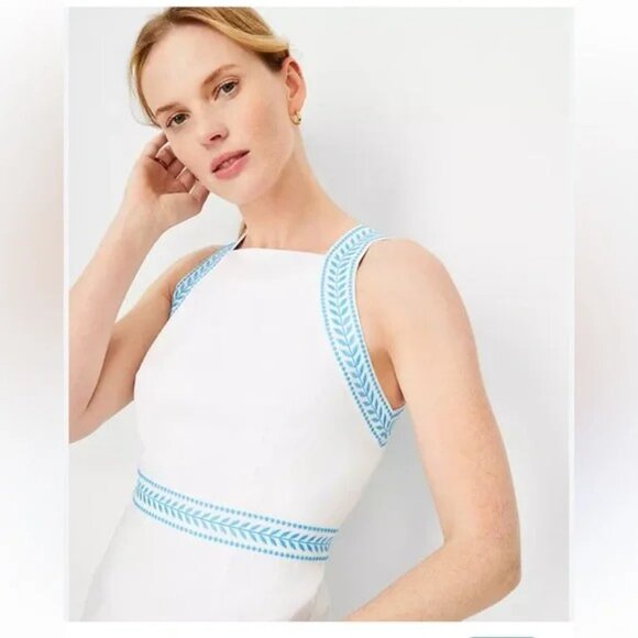 Ann Taylor Embroidered Halter Shift Dress 12 - Picture 2 of 4
